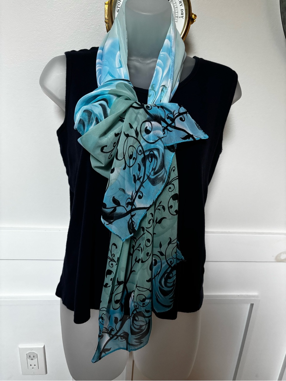 lightweight chiffon scarf featuring a blue and teal gradient